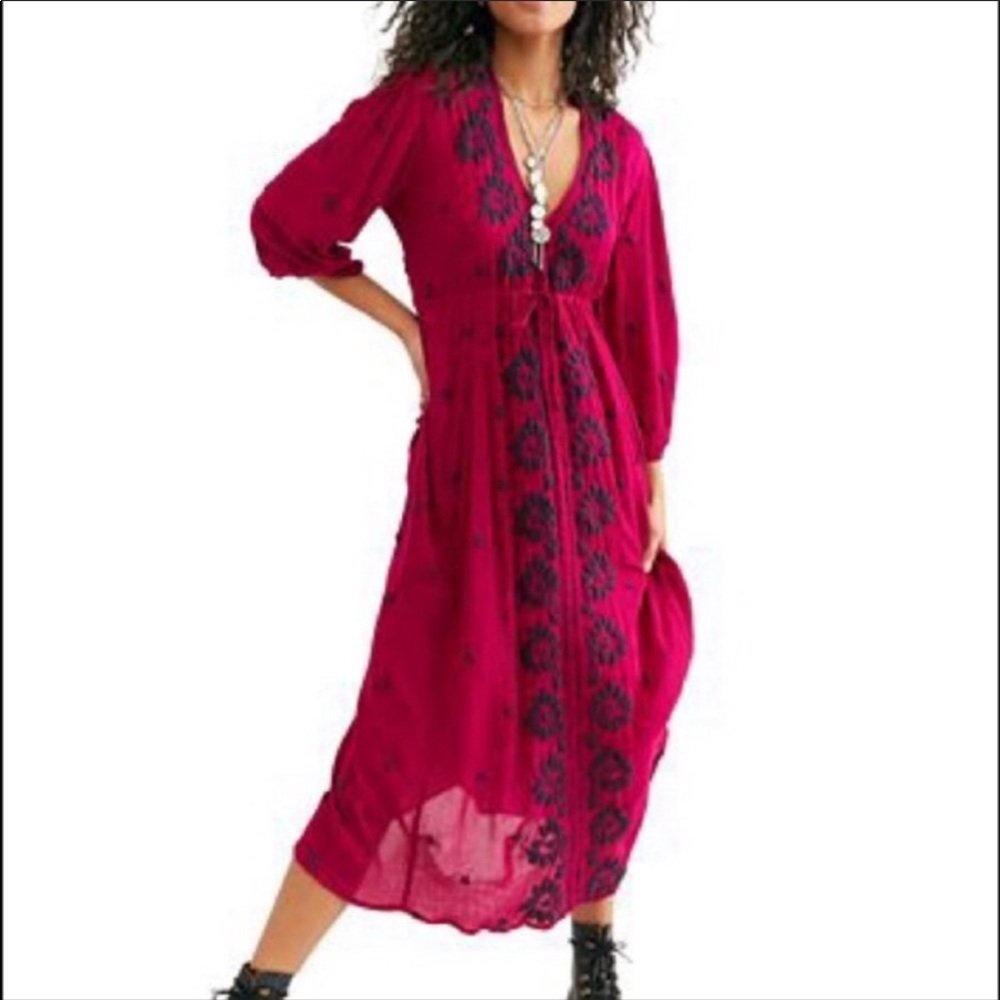 NWT Free People Fable Embroidered Midi Dress